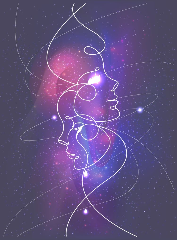星座や惑星をモチーフにしたカップルのイラスト